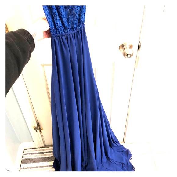 Blue chiffon backless maternity dress - Picture 2 of 4